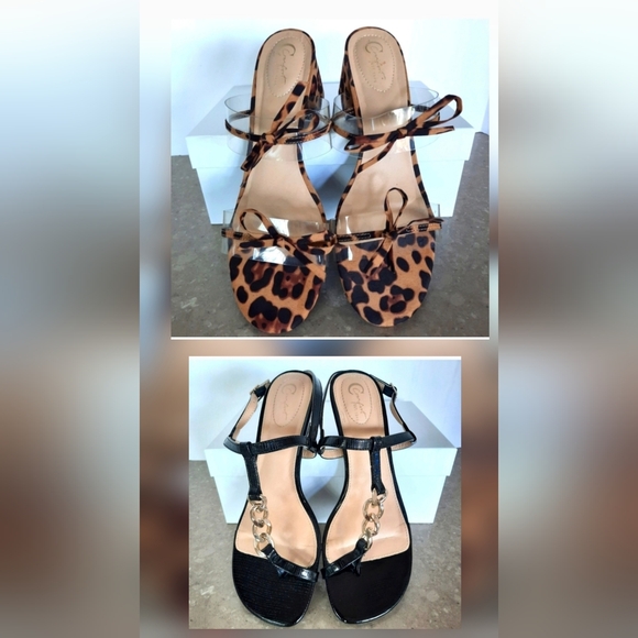 Cato Shoes - Lot Of 2 Cato C Comfort Sandals Sz 10 Leopard Slides Brown Black Kitten Heels